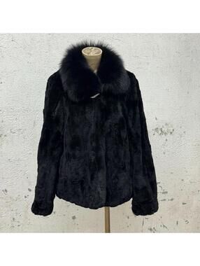 Vintage Y2K Jet-Black Rabbit & Fox Fur Jacket